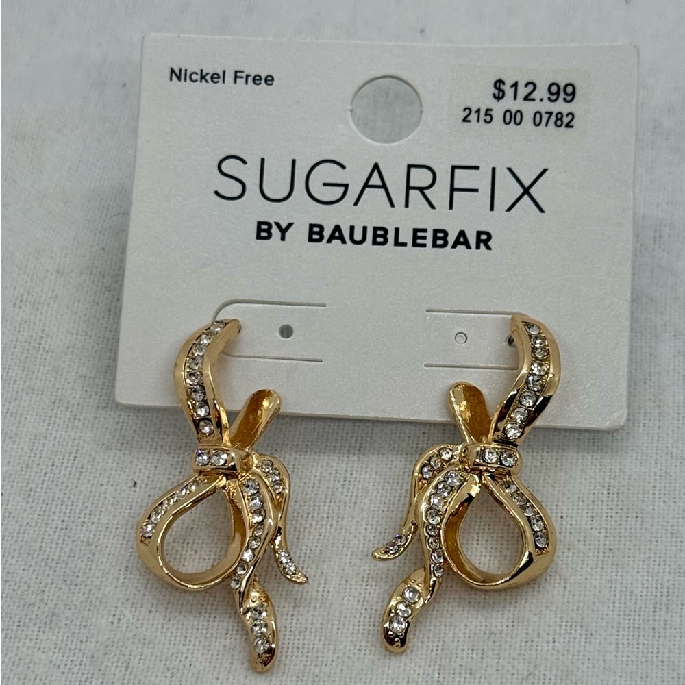 SUGARFIX Rhinestone POST Bow gold Earrings